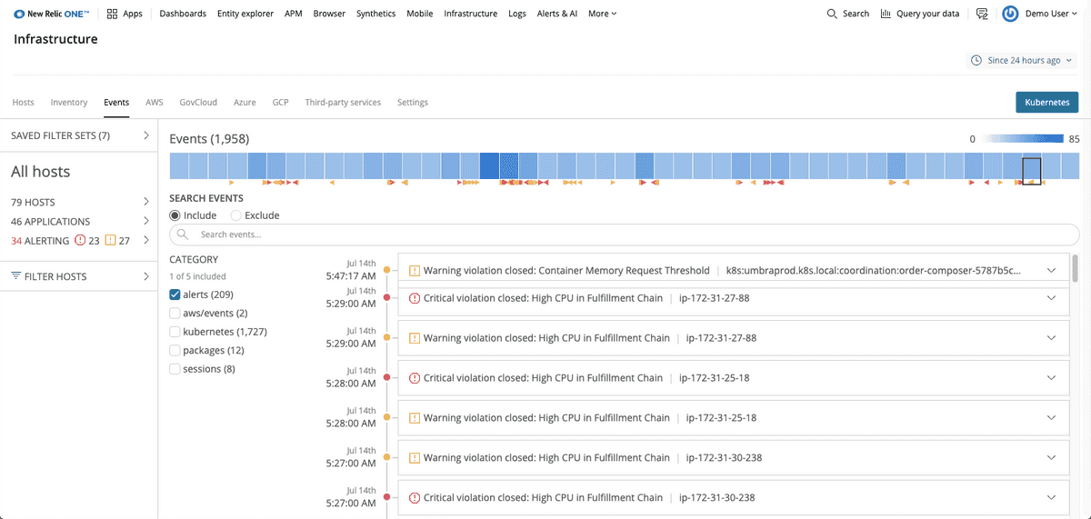 New Relic One - Infrastructure monitoring - Events