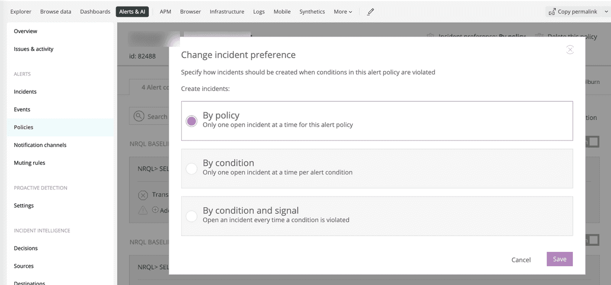 A screenshot showing how to change your incident preferences on the alerts user interface.