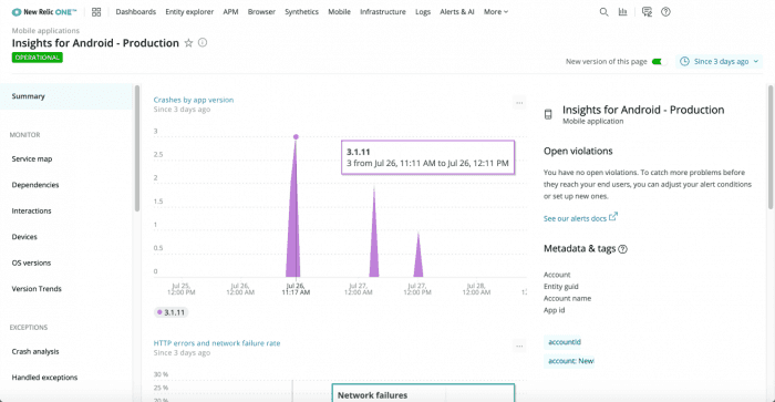 New Relic One: Mobile summary