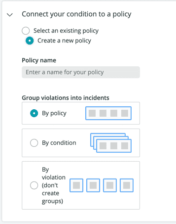 A screenshot of the Policy section for the Create alert form.