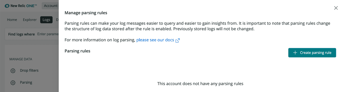 Log parsing rules